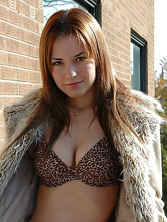 Teen first timer Amy removes fur coat while...